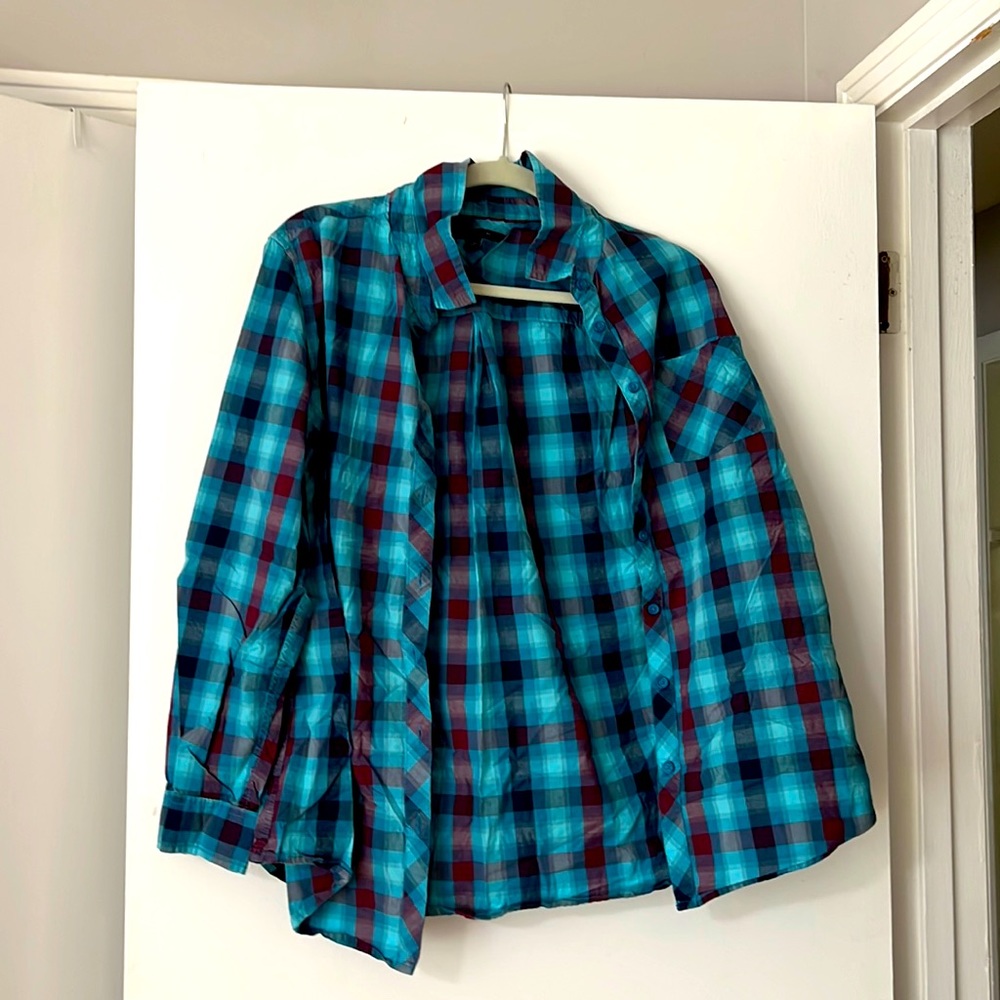 Blue and Maroon deep red plaid Tommy Hilfiger shirt
